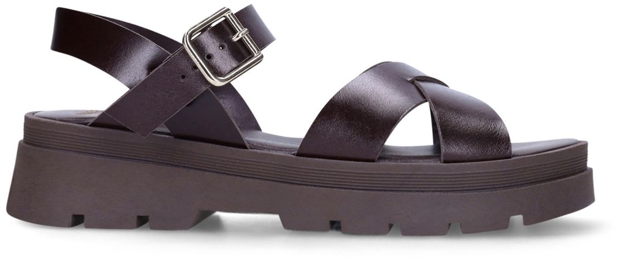 Manfield - Dames - Bruine leren sandalen - Maat 36