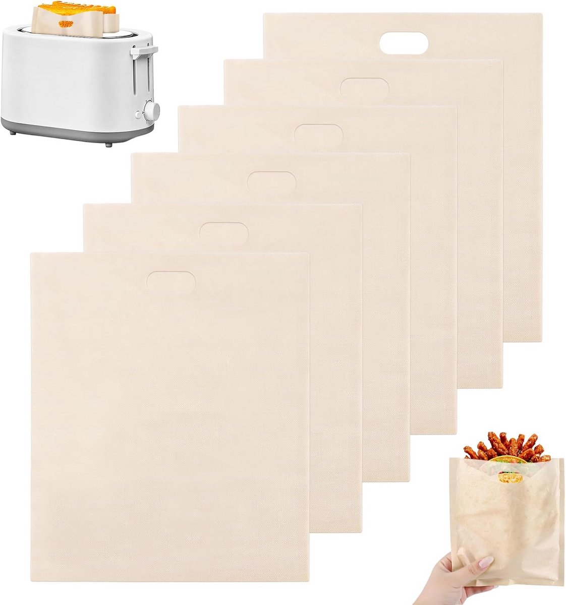 6 Herbruikbare Toaster Zakjes voor Sandwich Toast, Magnetron, Grill en Broodrooster