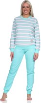 Lange badstof damespyjama's, pyjama's met een gestreepte look en een ijskristalmotief