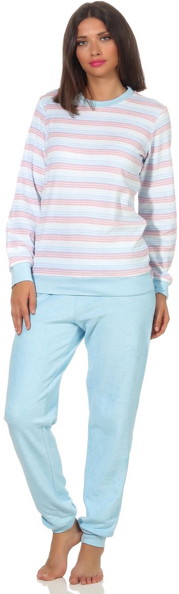 Normann Damesbadstofpyjama met manchetpyjama in een stijlvolle streeplook - 202 201 13 362 hellblau