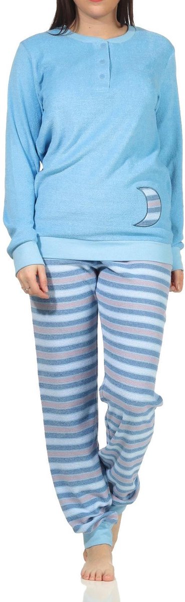 Normann Dames badstof pyjama met manchetten - broek gestreept - ook in overmaatse maten 212 13 236 hellblau