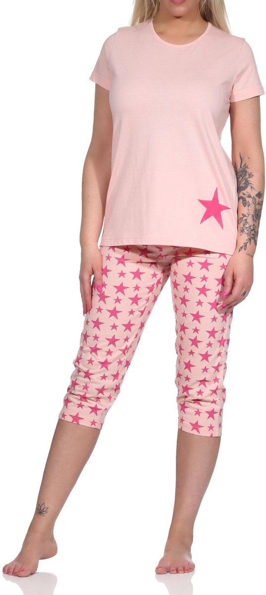Normann Dames capri pyjama, pyjama met sterren - 112 204 10 735 rosa