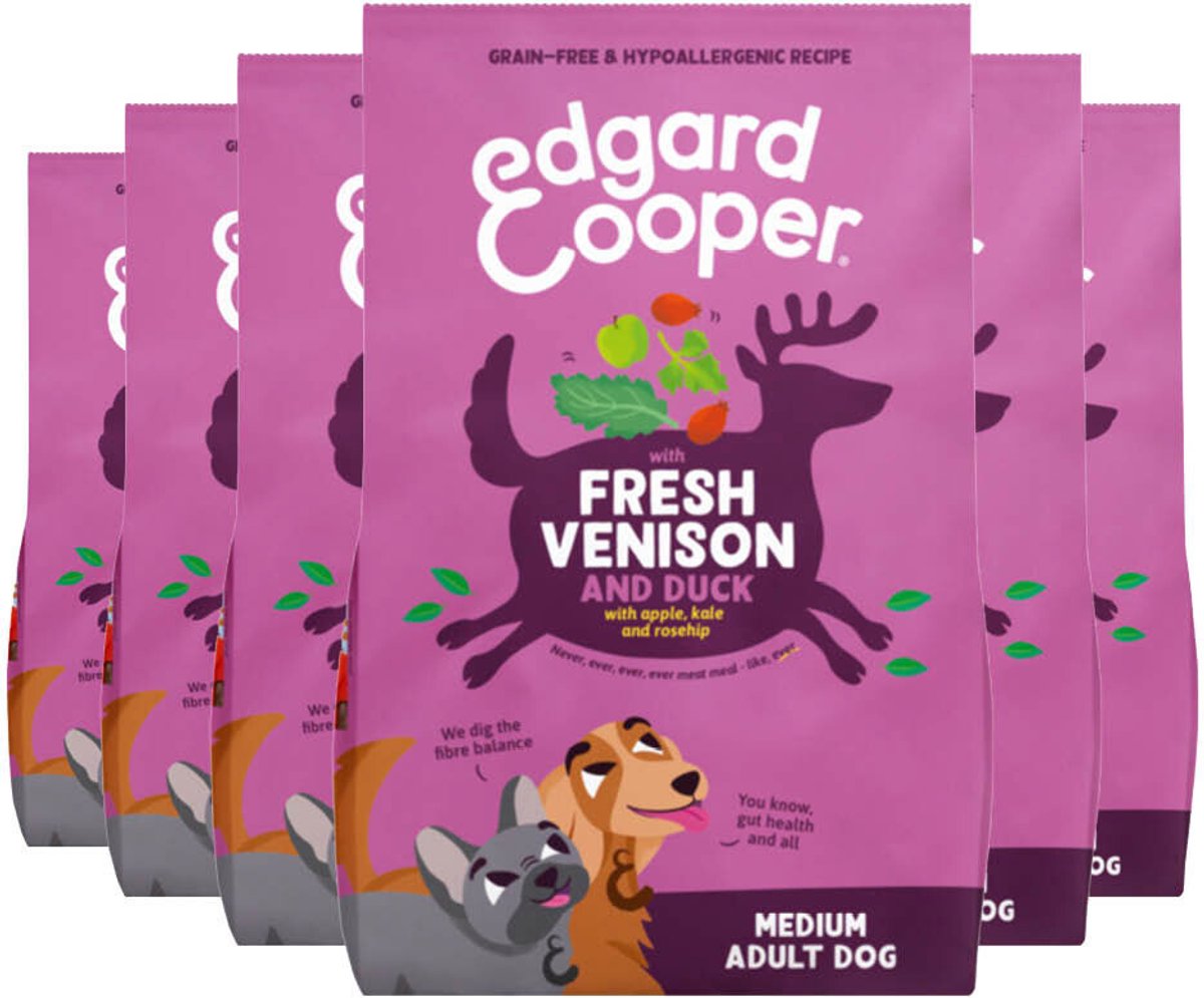 Edgard & Cooper Edgard & Cooper Hondenvoer Droog Hert & Eend Medium - 6 x 1 kg - Voordeelverpakking