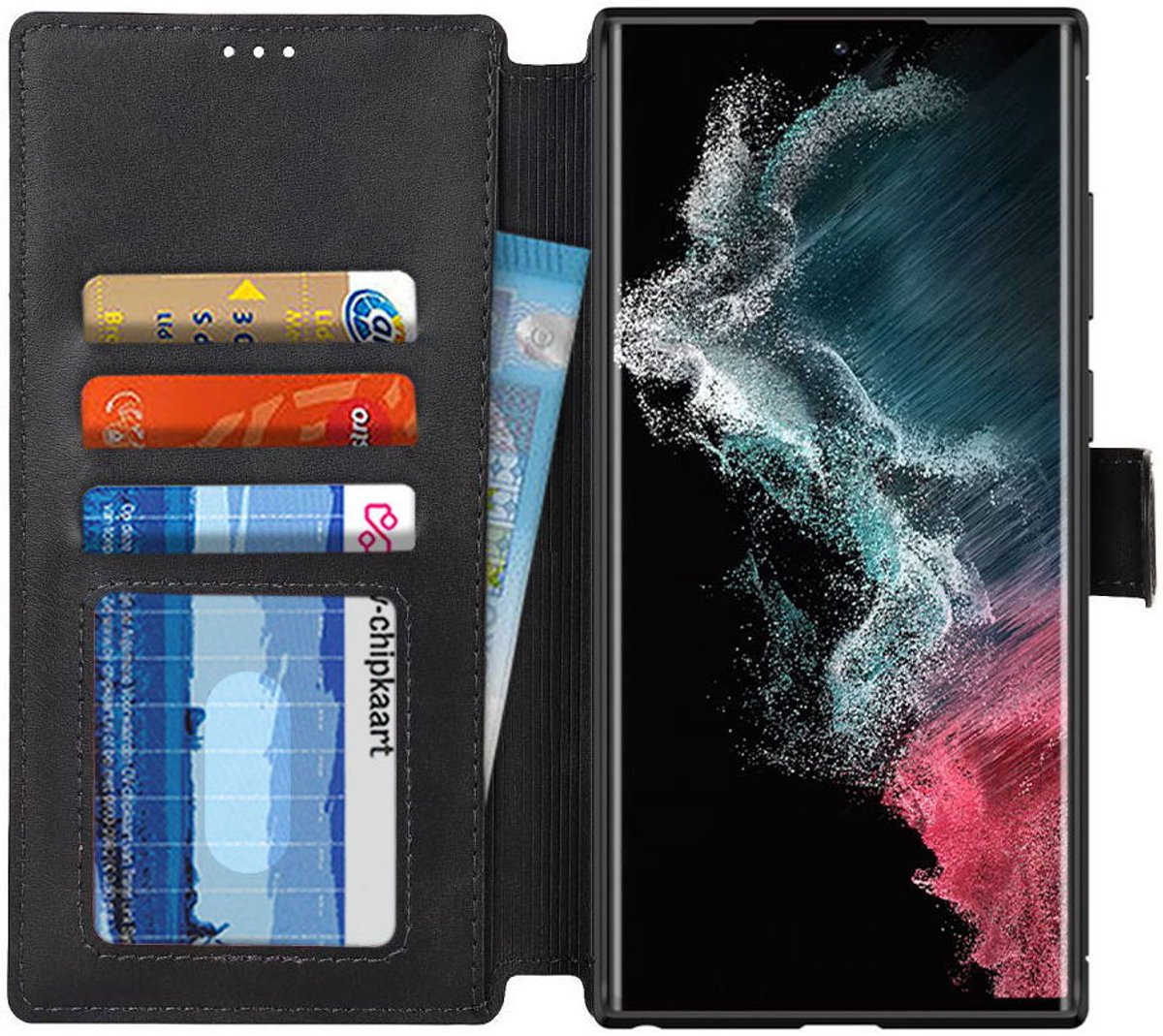 Hoesje RFID Portemonnee Book Case Zwart Geschikt voor Samsung Galaxy S22 Ultra