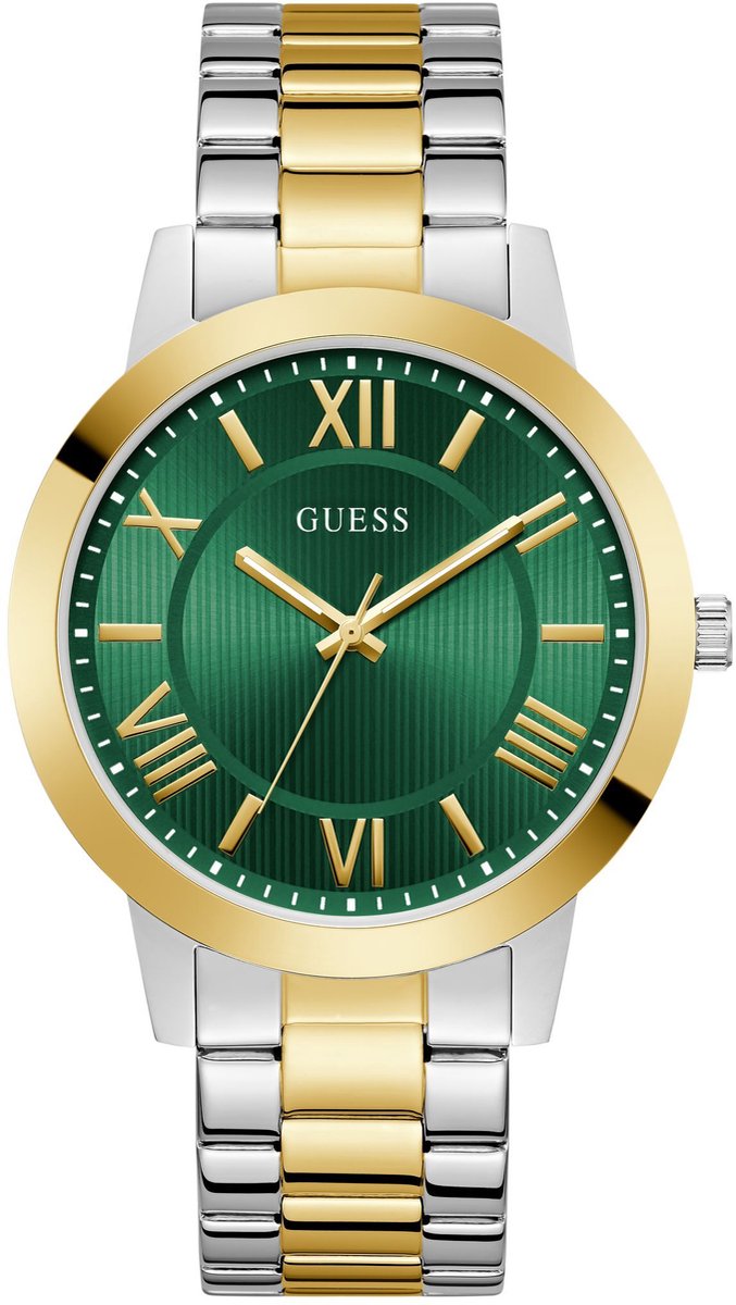 Guess Asset Quartz Analoog Horloge 2-Toon Kast: 100% Roestvrij Staal | Armband: 100% Echt Leer 44 mm U1467G4M