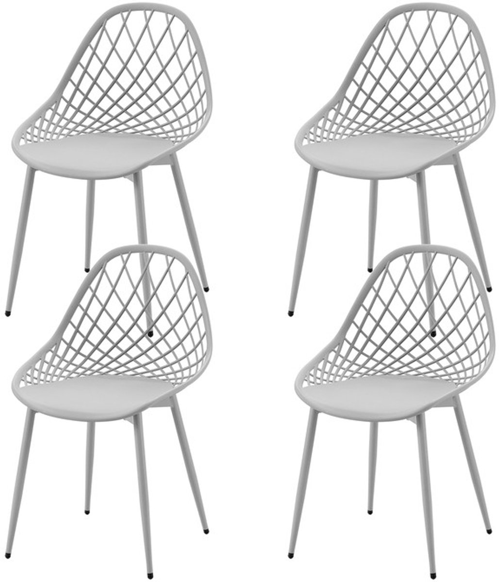 EGGREE Tuinstoelen Set van 4 - Opengewerkt Patroon PP-Metaal - Tuin - Terras - Balkon - Compact - Eetkamer - Grijs