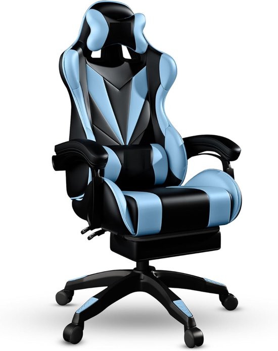 DnA® Gaming Chair - Gaming Stoel - Chair - Lichtblauw/Zwart - ‎56cm x 65cm x 132cm