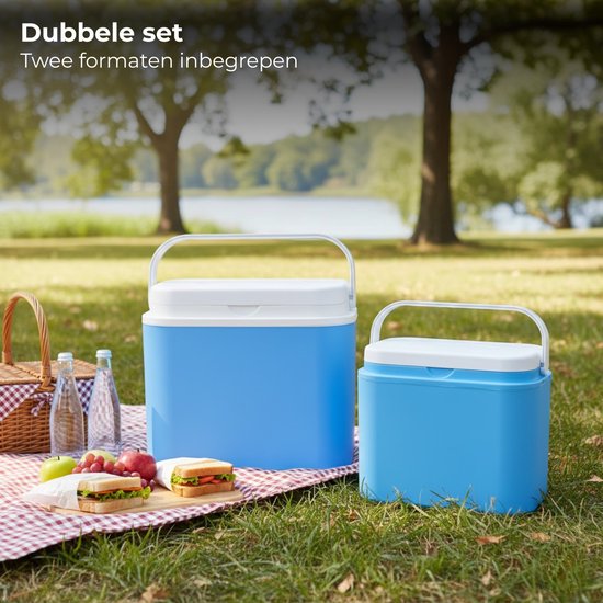 Lomera Koelbox Set - Koelbox Set 2 Stuks - Koelbox Kunststof - Blauwe Koelbox Set - Koelbox voor Auto - Koelbox voor Camping - Koelbox voor Picknick - Koelbox voor Strand - Koelbox voor Vakantie - Koelbox voor Dagje Uit van Merkloos — afbeelding 5