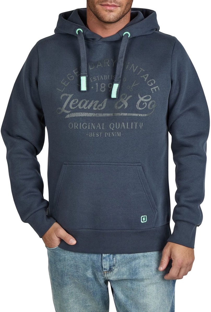 riverso Heren trui RIVArmin regular fit Blauw 4XL Volwassenen Warme Sweater met Vintage Print & Capuchon