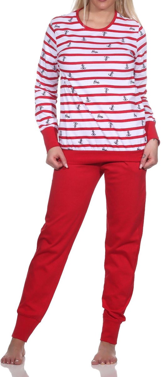 Normann damespyjama met lange mouwen en manchetten in maritieme look - ook in overmaten rot