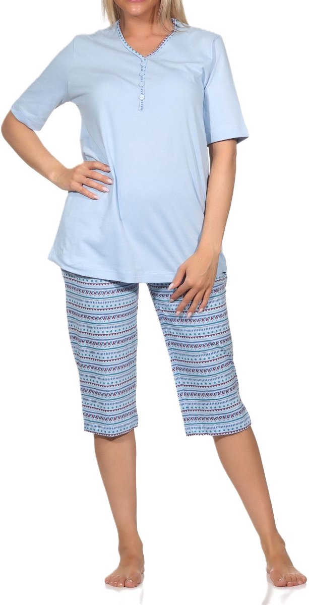 Normann dames capri pyjama met korte mouwen in Ethnolook - Ook in oversizes blau