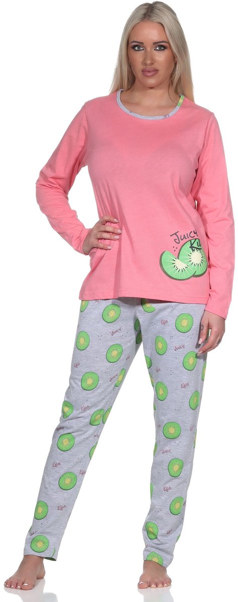 Normann damespyjama met lange mouwen en pyjamabroek in coole Allover Print pink