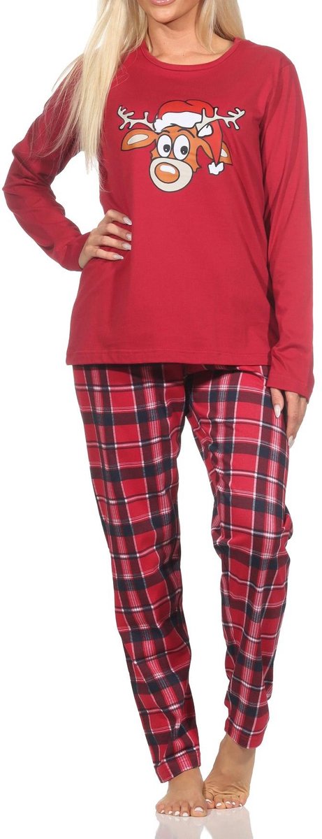 Kerstpyjama met lange mouwen voor dames met grappig rendiermotief