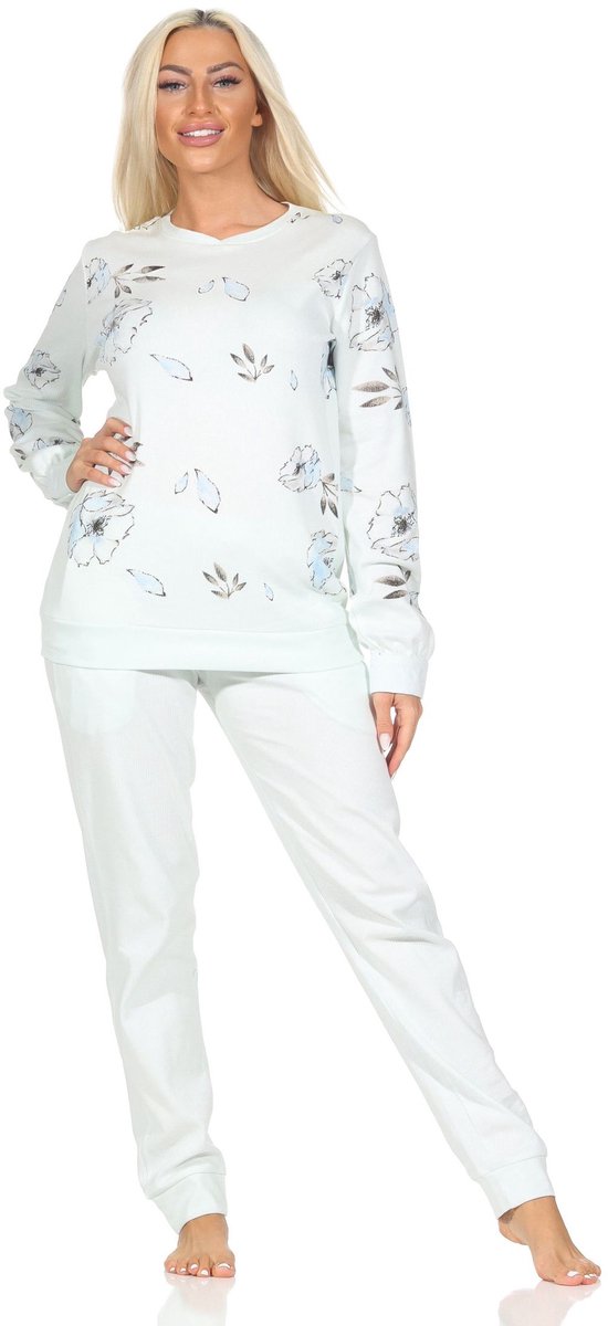Normann damespyjama met lange interlock met manchetten in elegante look - ook in oversize hellblau