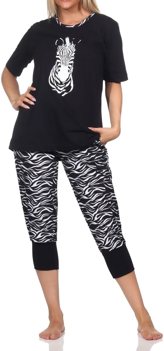 Normann damespyjama Capri met korte mouwen en dierenmotief - ook in grote maten schwarz