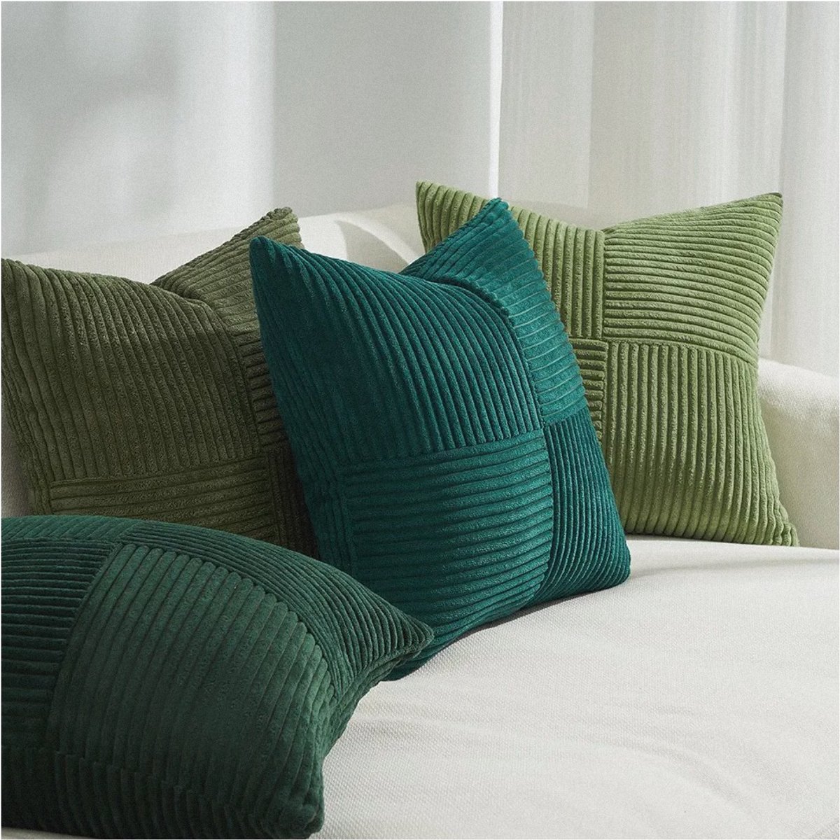 Kussensloop olijfgroen - set van 4 - corduroy - 45 x 45 cm