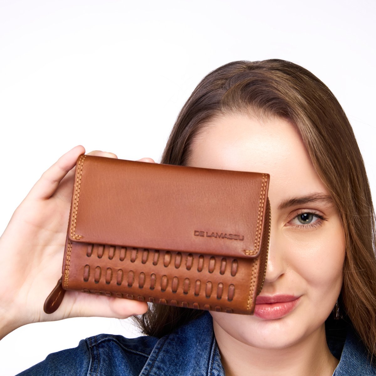 DE LAMASSU® (Nova) damesportemonnee van premium echt leer met RFID-bescherming – handgevlochten portemonnee met 16 kaartvakken, muntvak & biljetvak – luxe leren portemonnee in vintage look