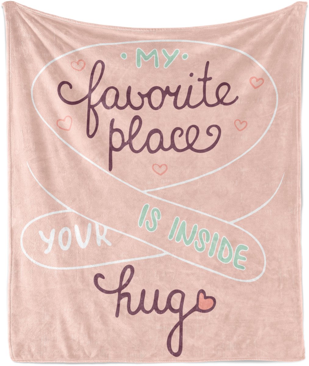 ABAKUHAUS Romantische zachte flanellen fleece deken, typografie met zachte kleuren, knusse pluche plaid, 175 x 230 cm, roze meerkleurig