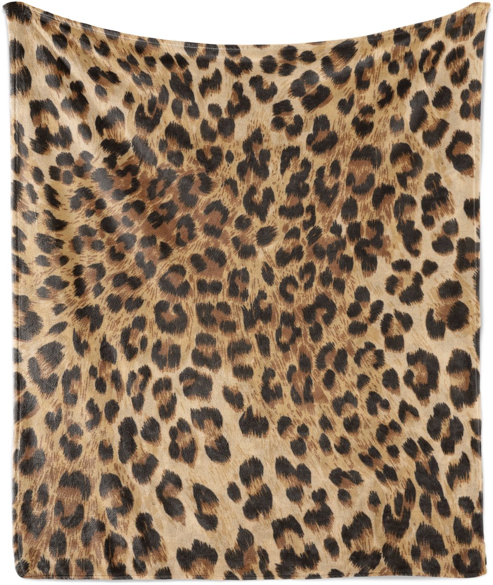 ABAKUHAUS Zachte flanellen fleece deken met luipaardprint, dierenhuidmotief, knusse pluche plaid, 175 x 230 cm, lichtbruin zwart