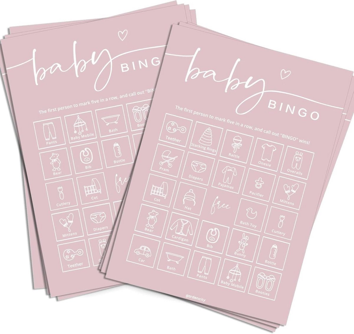 Babyshower Bingospel - Baby Bingo Kaarten - Feestelijke Activiteit - 50 Unieke Speelkaarten - 127 x 178 cm - Roze