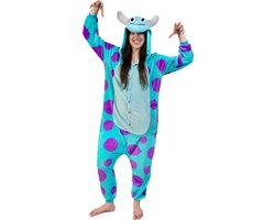 KIMU® Onesie Sulley Blauwe Draak Pak - Maat 98-104 - Dino Monster Kostuum Monsterpak Drakenpak Monsters Jongen Meisje Kinderen Fleece Sully Halloween