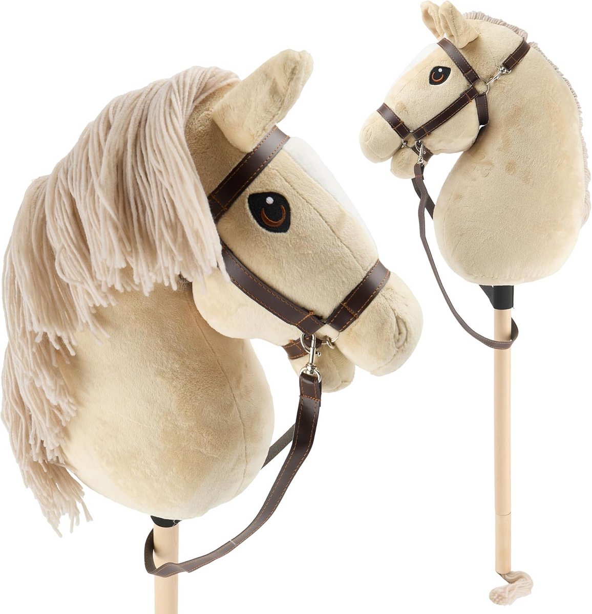 Stokpaard met Trens - Hobby Horse Speelpaard - Paardrijden Simuleren - Afneembare Stok en Staart - 79 cm - Beige