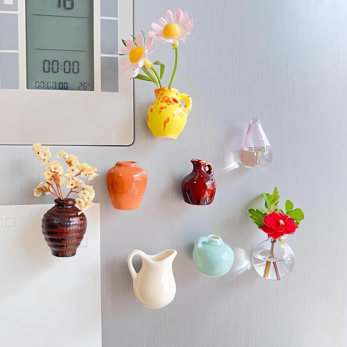 Topmelon Mini magneet vaasjes - 8 - van -Koelkast vaasjes klein - Magnetische Muurvaasjes - Mini magnetische Stek vaasjes - voor keukenkastjes/kantoor en woondecoratie