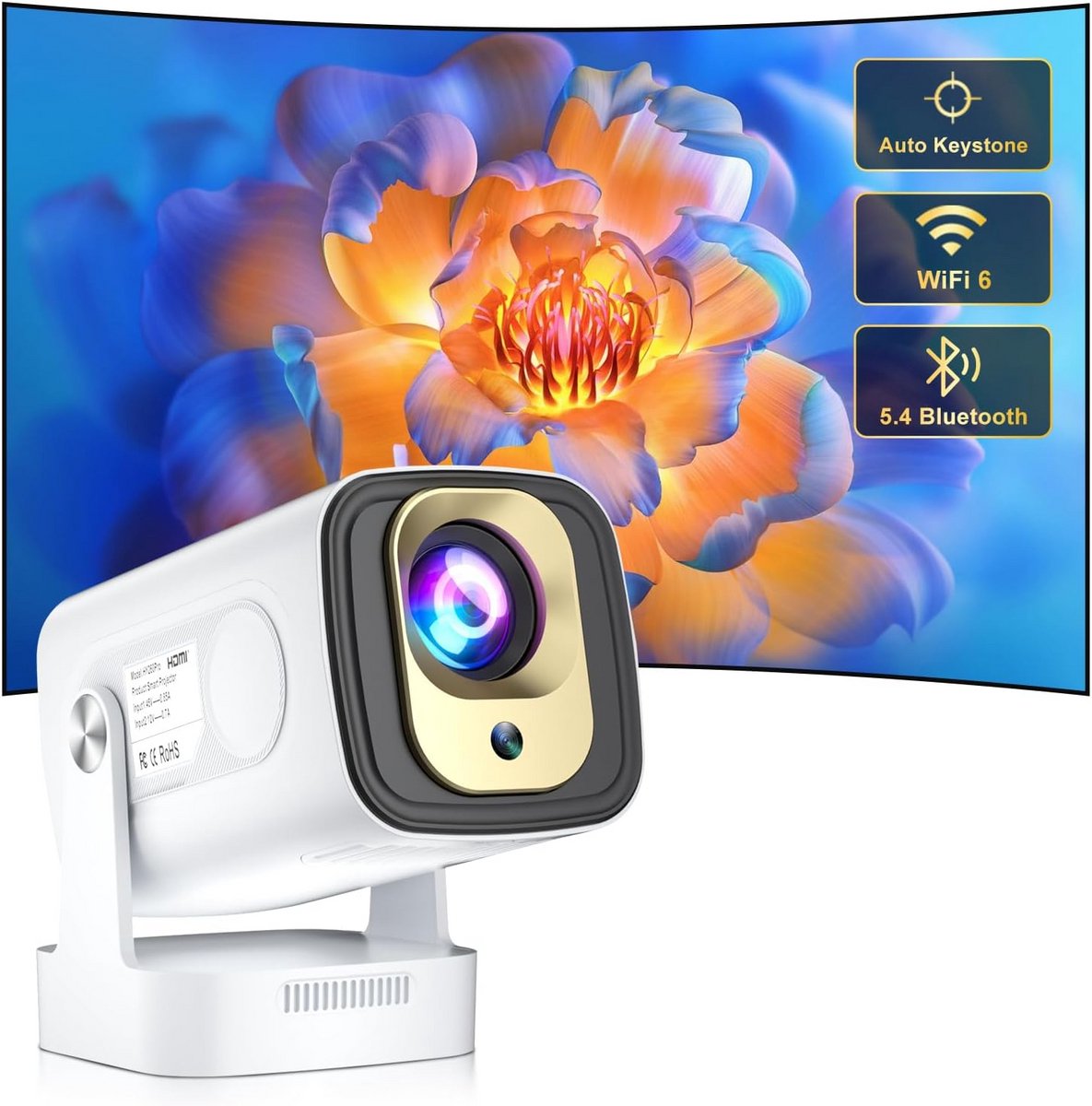 Draagbare Mini Beamer met 4K Ondersteuning, Autofocus & Wifi 6 - HD Projector