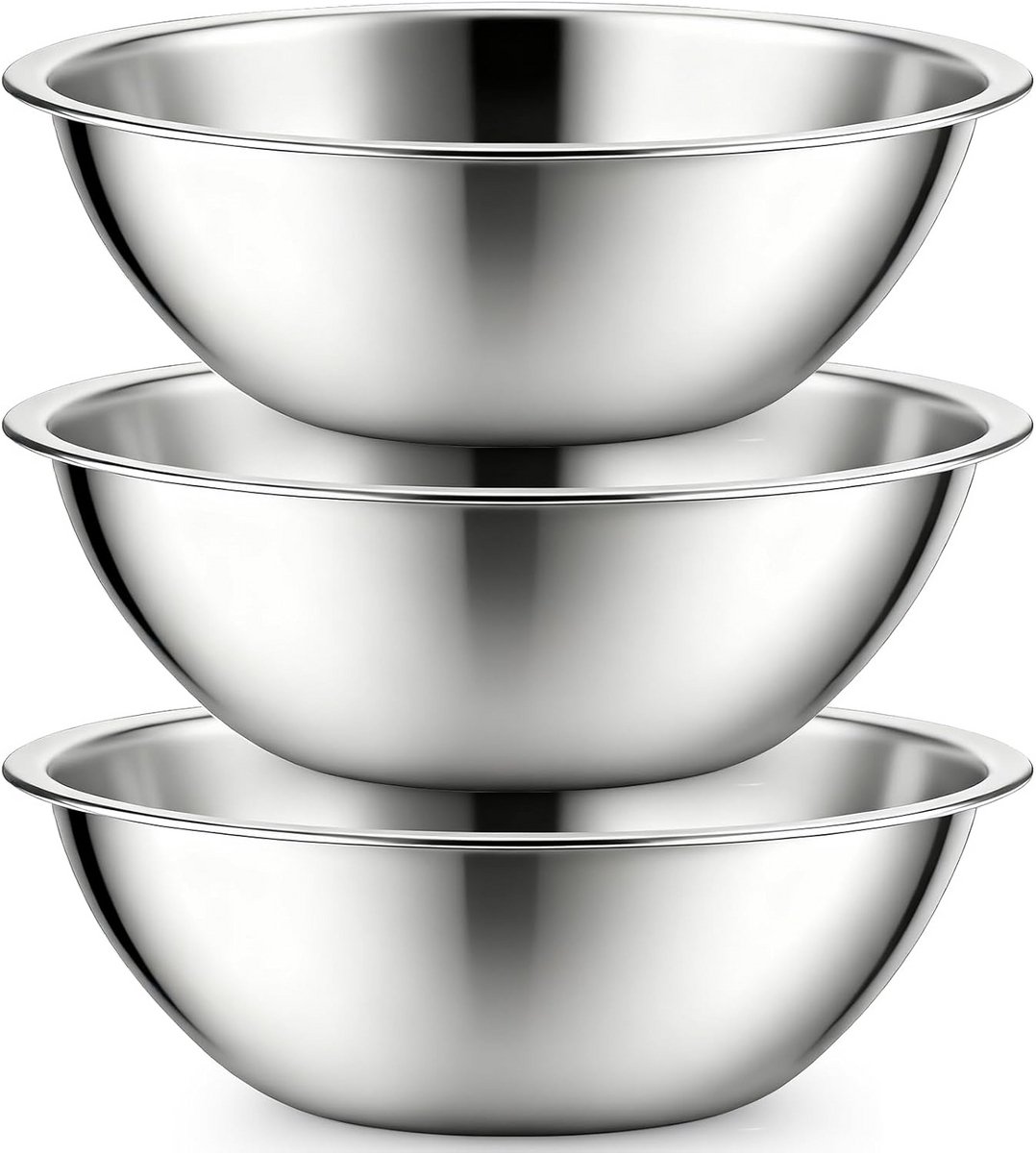 Set van 3 Roestvrijstalen Mengkommen met Platte Bodem voor Keuken