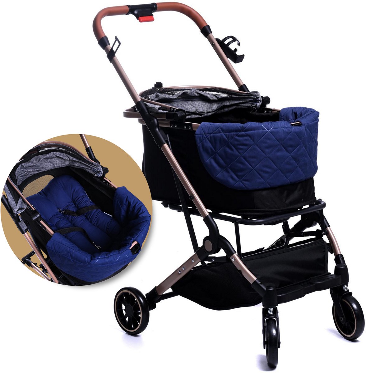 Dogs&Co® 2-Delige Buggy Kussen Set voor Honden BLAUW (excl. Buggy) – Ergonomisch Comfortkussen – Anti-Slip – Zacht Ligkussen voor Hondenbuggy – Geschikt voor Puppy’s en Kleine Honden