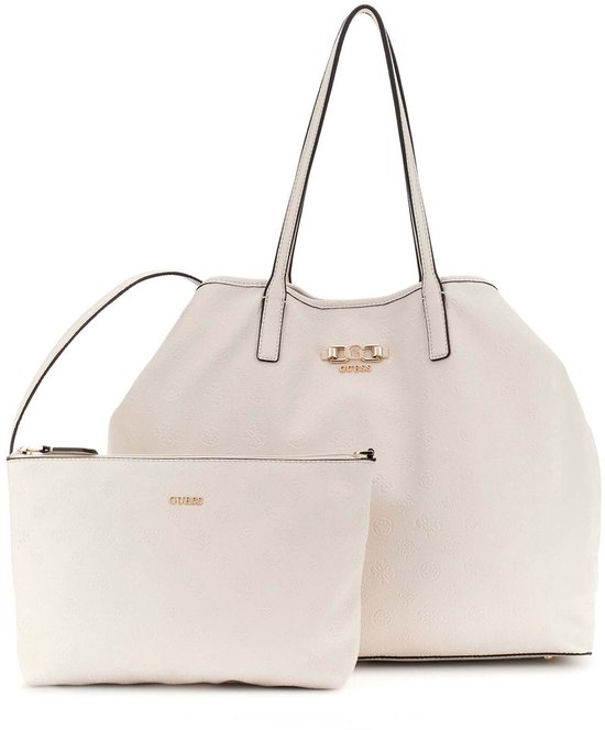 GUESS sac shopper Victtoria 2 in 1 Tote Stone Logo écru