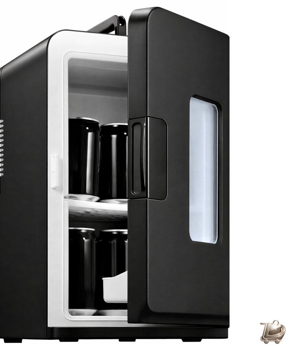 Mini Koelkast 15L 220V AC / 12V DC Draagbare Koel en Warmhoudkast voor Auto & Thuis Geschikt voor Dranken, Cosmetica en Snacks Max & Eco Modus Zwart [Energieklasse E]