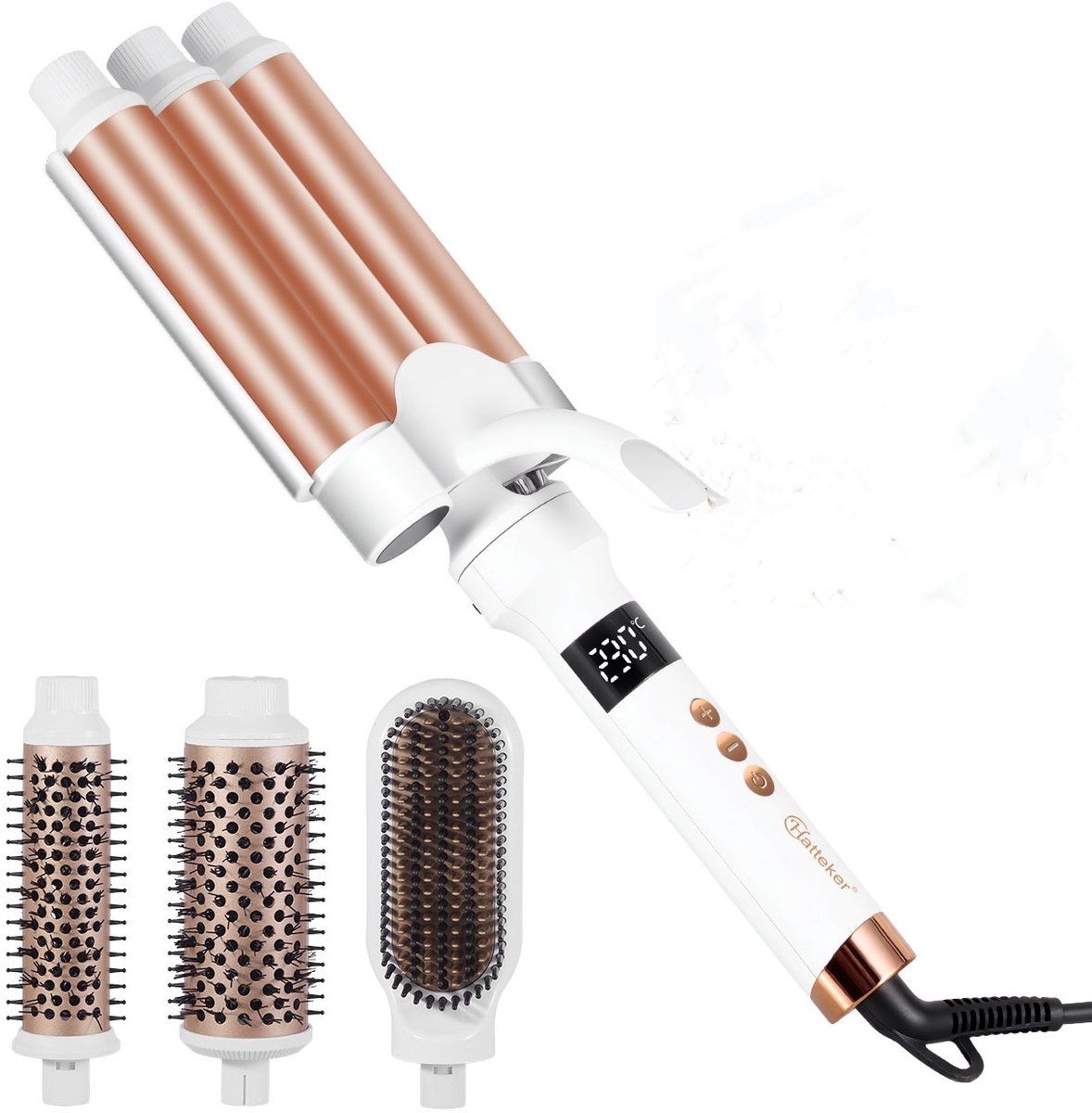 HATTEKER 4-in-1 Airstyler - Multistyler - Drievoudige Krultang - Stijlborstel - Warmteborstel - Hairstyler