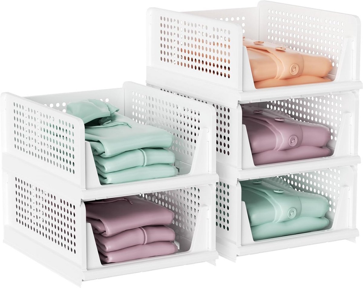 Set van 5 Stapelbare Kastopbergboxen met Uitschuifbare Lades - Opvouwbare Opbergdozen