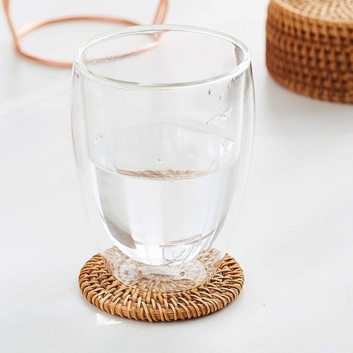 Set van 6 Handgemaakte Rotan Onderzetters voor Glazen en Mokken