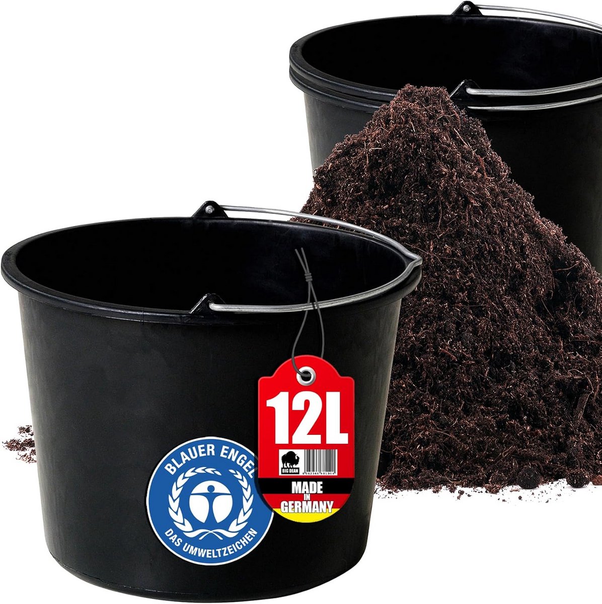 Set van 3 Robuuste Bouwemmers 12L met Handvat, Ideaal voor Mortel en Tuinwerk