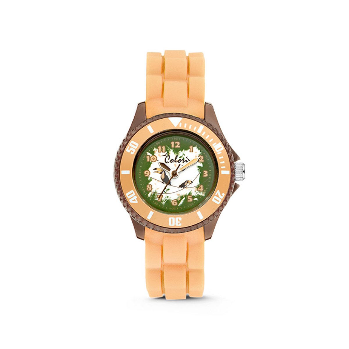 Colori Kidz 5-CLK062 Kinderhorloge met Toekan - Siliconen Band - Ø 30 mm - Beige