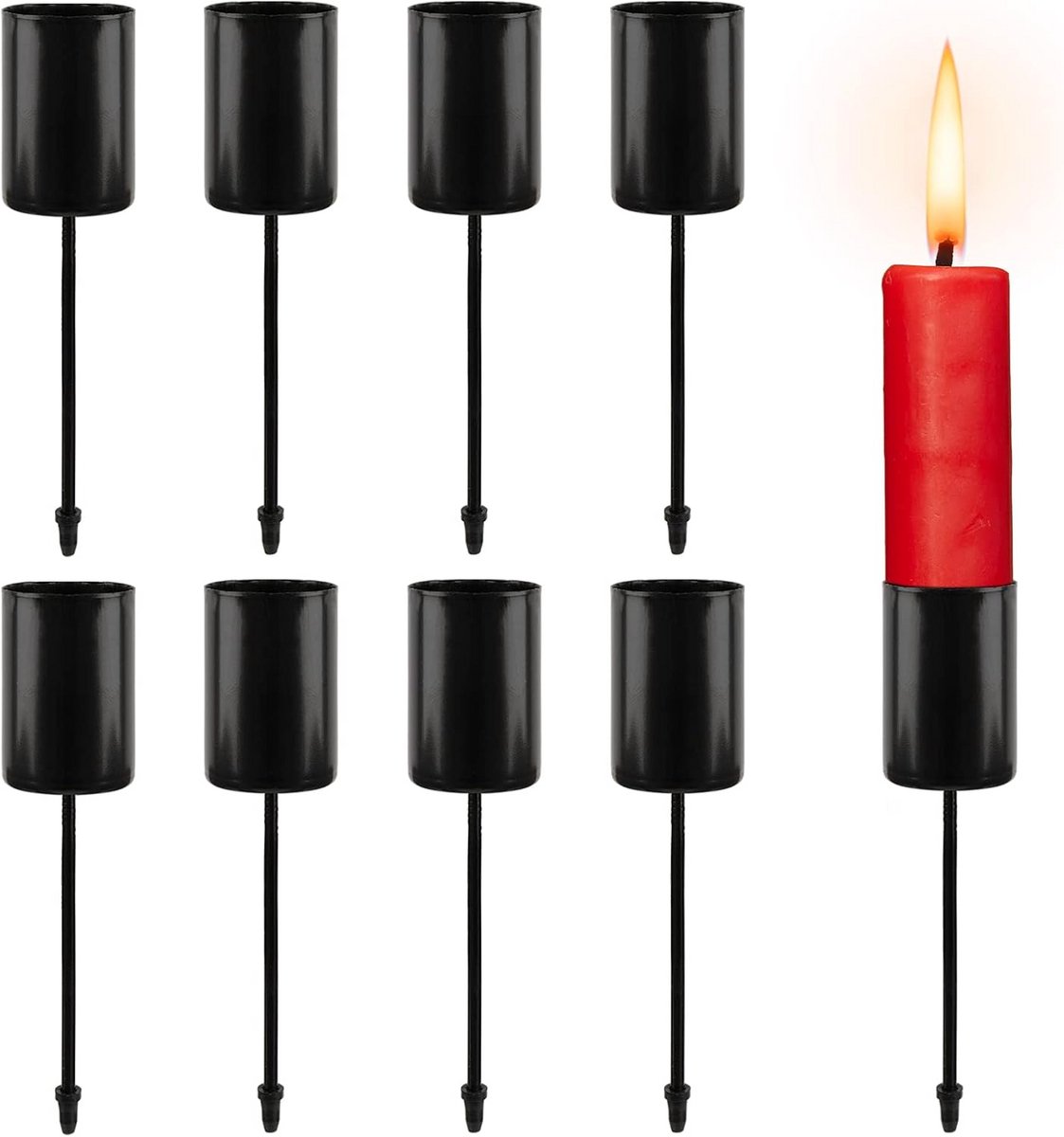 Set van 8 Zwarte Kaarsenhouders voor Standaard Kaarsen - Hoogte 11 cm