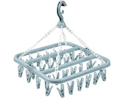 Sokkendroogrek met 32 clips - Hangend kledingrek voor binnen en buiten - Opvouwbaar roterend droogrek voor sokken, ondergoed en kleine kleding - 35*32cm-Blauw