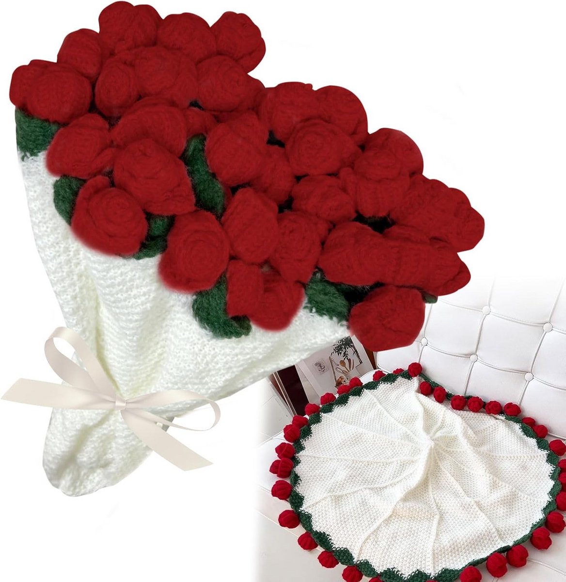 Handgehaakte bloemenboeket deken katoenmix - Decoratieve rozen plaid voor bank en bed