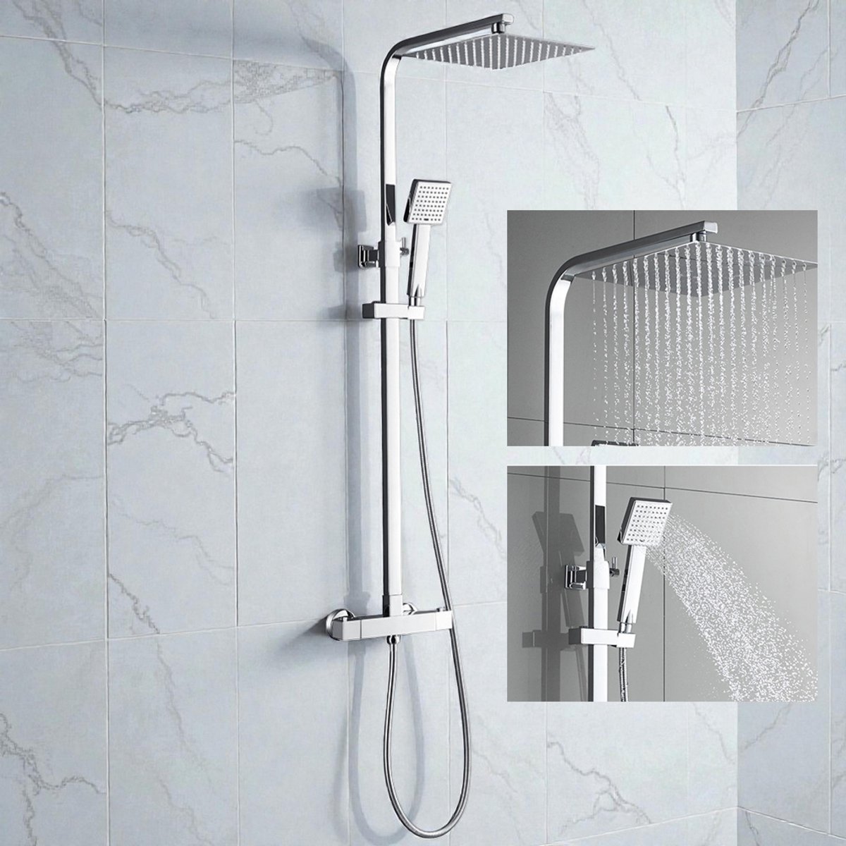 Auralum Max Douchesysteem - Regendouche Ø 24.8 cm - Met thermostaatkraan - 15 cm hartafstand - Doucheset - Verstelbare Hoogte 76-128 cm - Regendoucheset - Zilver