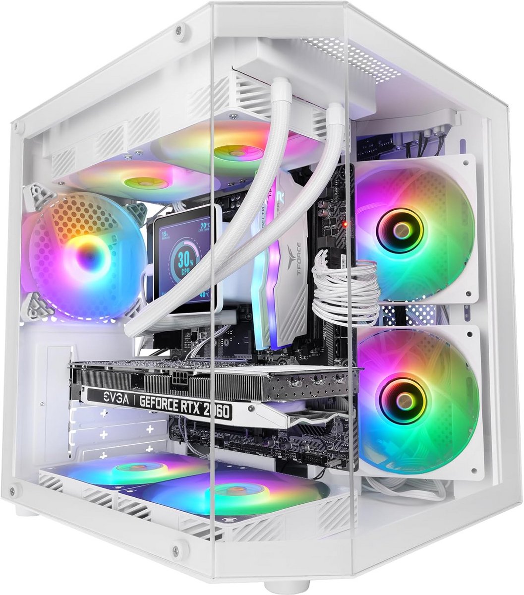 Compacte MicroATX Gaming PC Behuizing met Glazen Panel en FRGB Ventilator Wit
