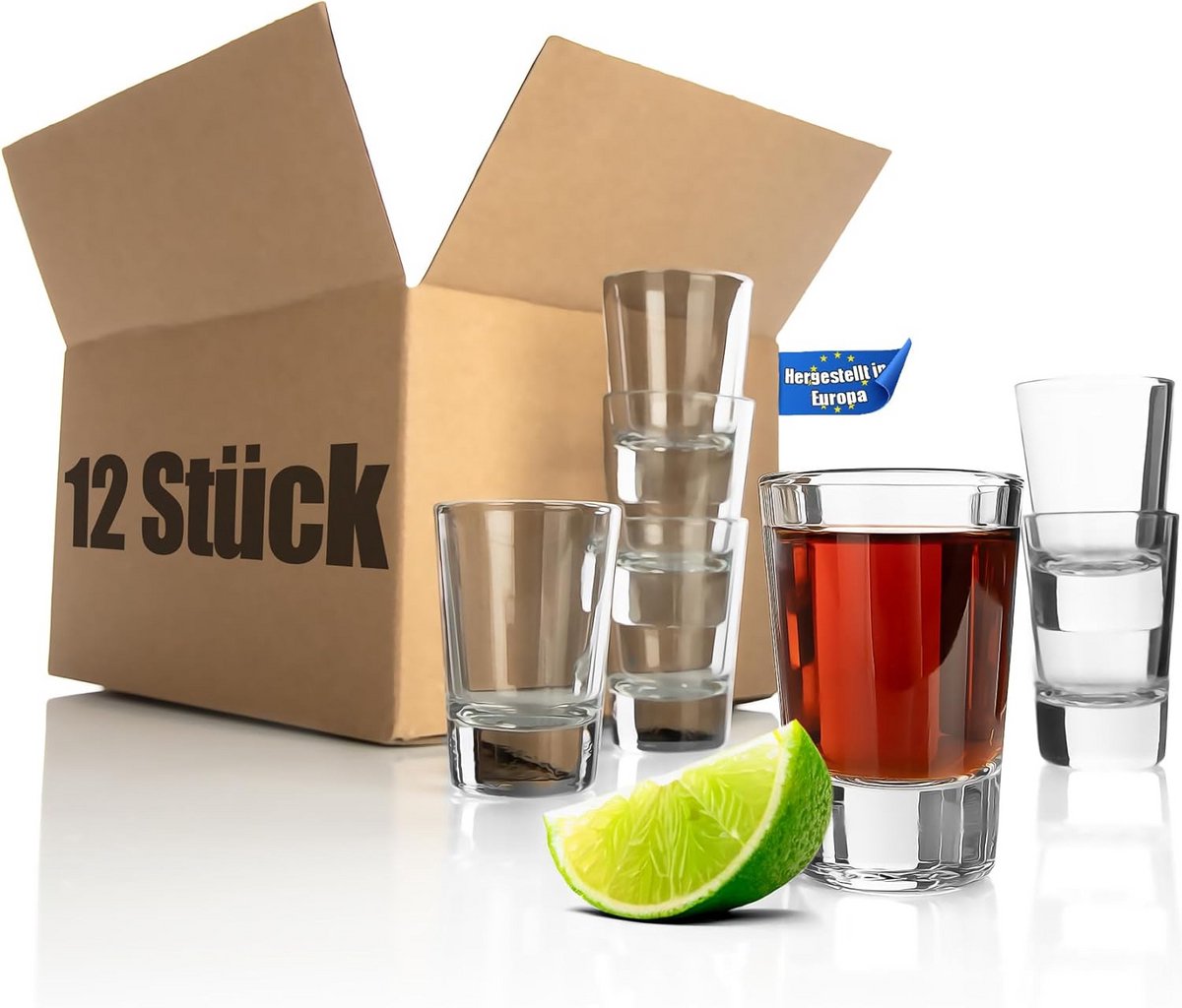 Set van 12 Stevige Borrelglaasjes 6 cl met Dikke Bodem - Vaatwasserbestendige Shotglazen
