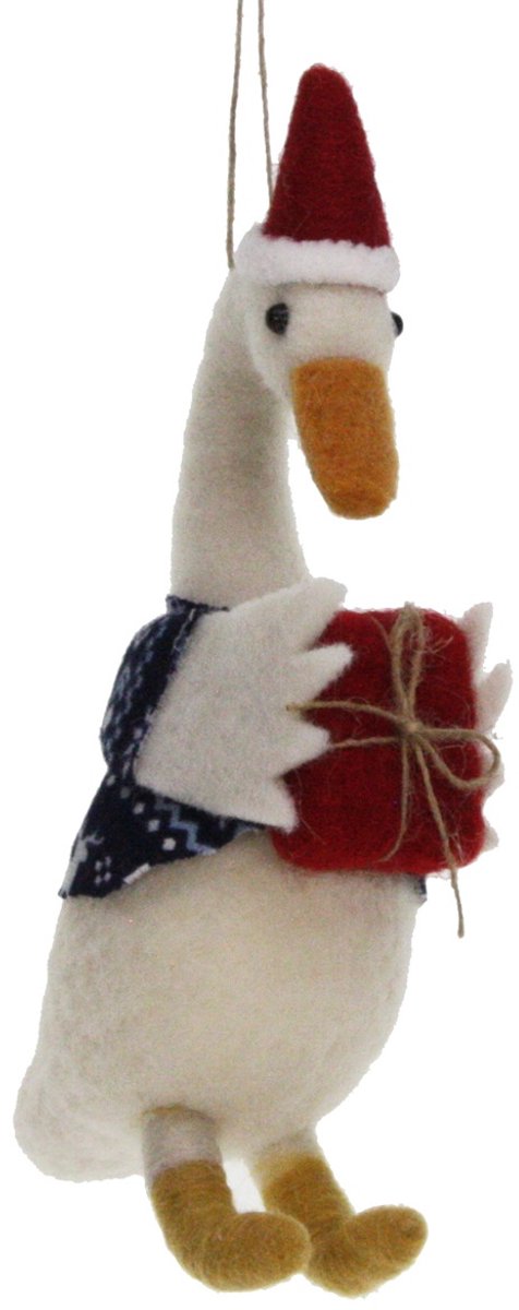 Gans met cadeau vilt 5x11x19cm