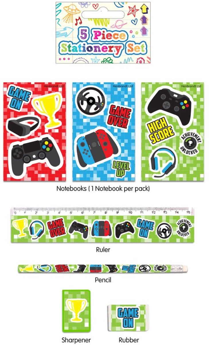 5-delige gamer-schrijfwarenset