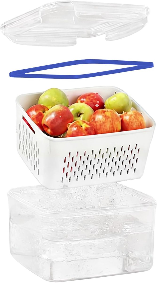 Fruit Opbergdozen - Lekvrije bakjes - Koelkast organiseren - Met afneembare zeef - 18x14x10 cm - Transparant