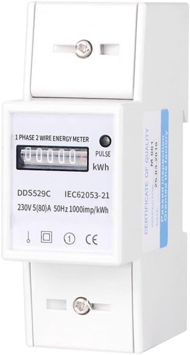 Energiemeter - Stroommeter - Energie Verbruik - DIN-rail Montage - 230V 80A - Wit