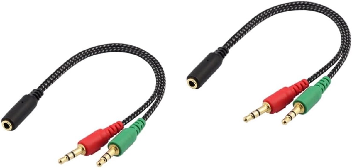 Koptelefoon Adapter - Audio Verloopkabel - PC Gaming - 2-in-1 Kabel - 21x2x1cm - Zwart
