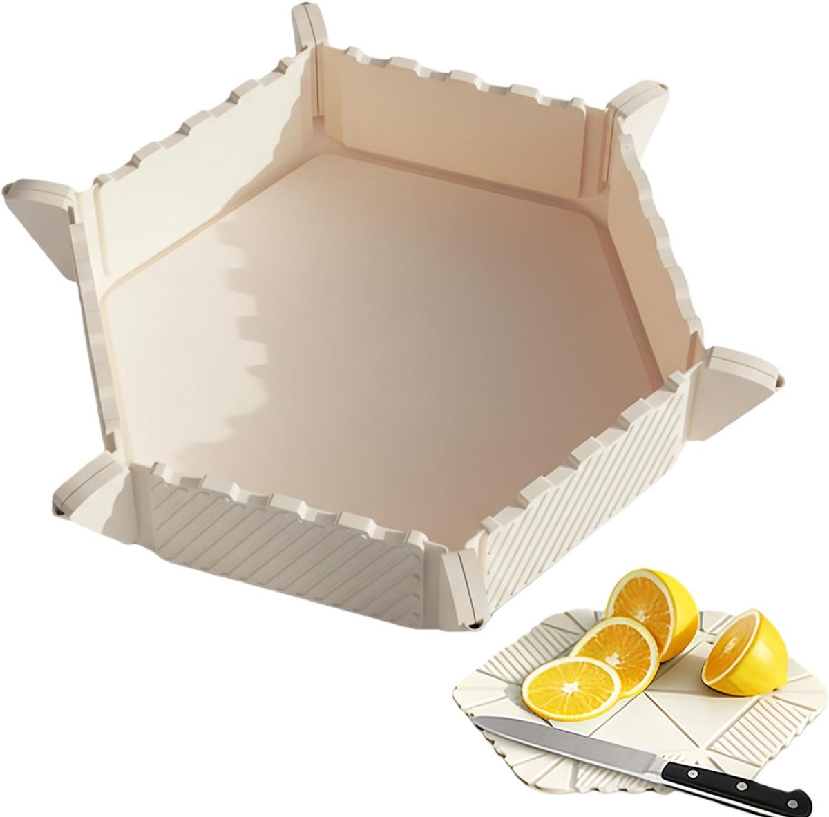 Opvouwbare Snijplank - Snijmat Kom - Koken Grillen - Antislip Siliconen - 23x21 cm - Beige
