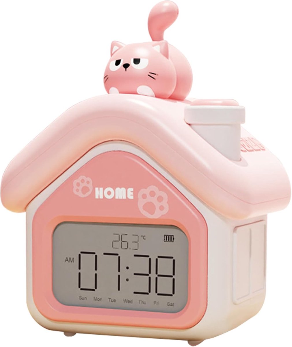 Digitale wekker kinderen - Slimme klok nachtkastje - Slaapkamer decoratie - 5.3 inch LED display - 14.2 cm breed - Roze